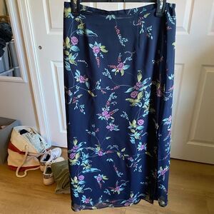 Bice 100 % polyester size 12 vintage retro blue floral maxi midi skirt lined